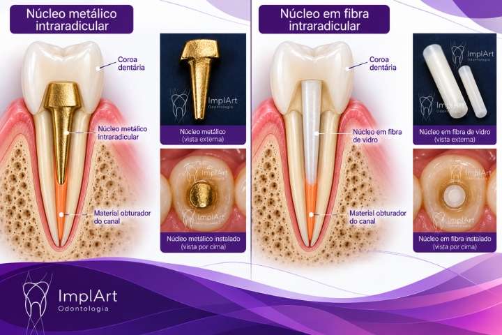 nucleo intrarradicular est&eacute;tico e nucleo intrarradicular met&aacute;lico